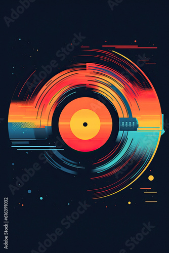 retro music items, cassettes, vinyl record, design for t-shirt, ai generative photo