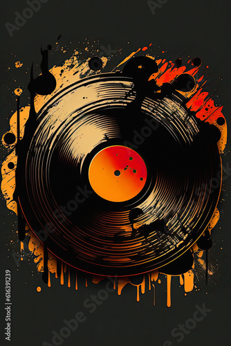 retro music items, cassettes, vinyl record, design for t-shirt, ai generative