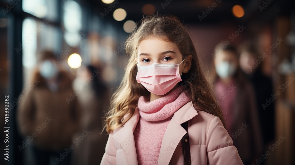 Fototapeta premium a student wearing a face mask amid the flu and corona virus outbreak,