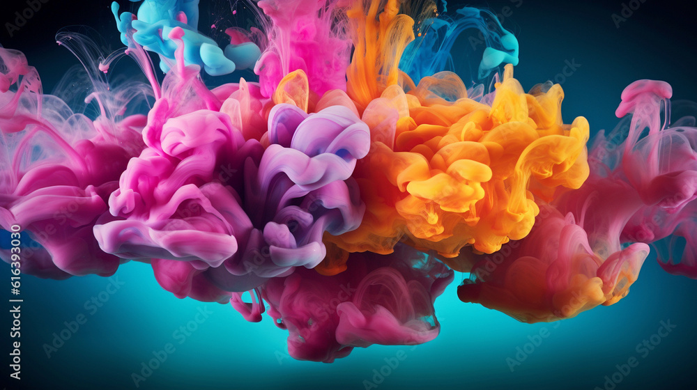 Abstract soft colorful ink splash in water background. Generative AI