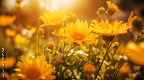 Beautiful flowers nature in sun light. Generative AI © VSzili