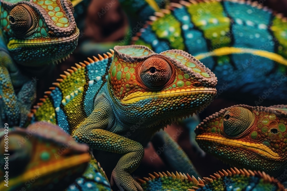 Fototapeta premium Camouflaged Chameleons Disguised Reptiles