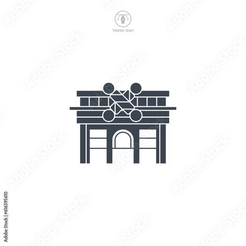 Barber Shop icon vector depicts a stylized grooming establishment, signifying hairstyling, grooming, men's care, fashion, and personal services