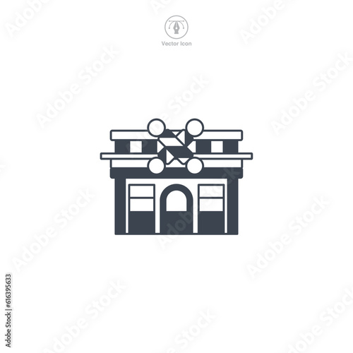 Barber Shop icon vector depicts a stylized grooming establishment, signifying hairstyling, grooming, men's care, fashion, and personal services