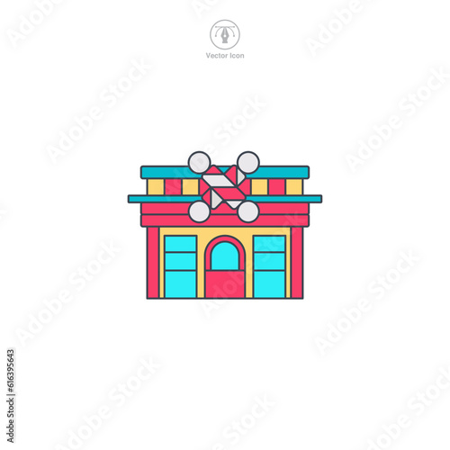 Barber Shop icon vector depicts a stylized grooming establishment, signifying hairstyling, grooming, men's care, fashion, and personal services