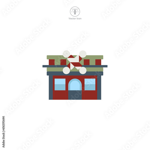 Barber Shop icon vector depicts a stylized grooming establishment, signifying hairstyling, grooming, men's care, fashion, and personal services
