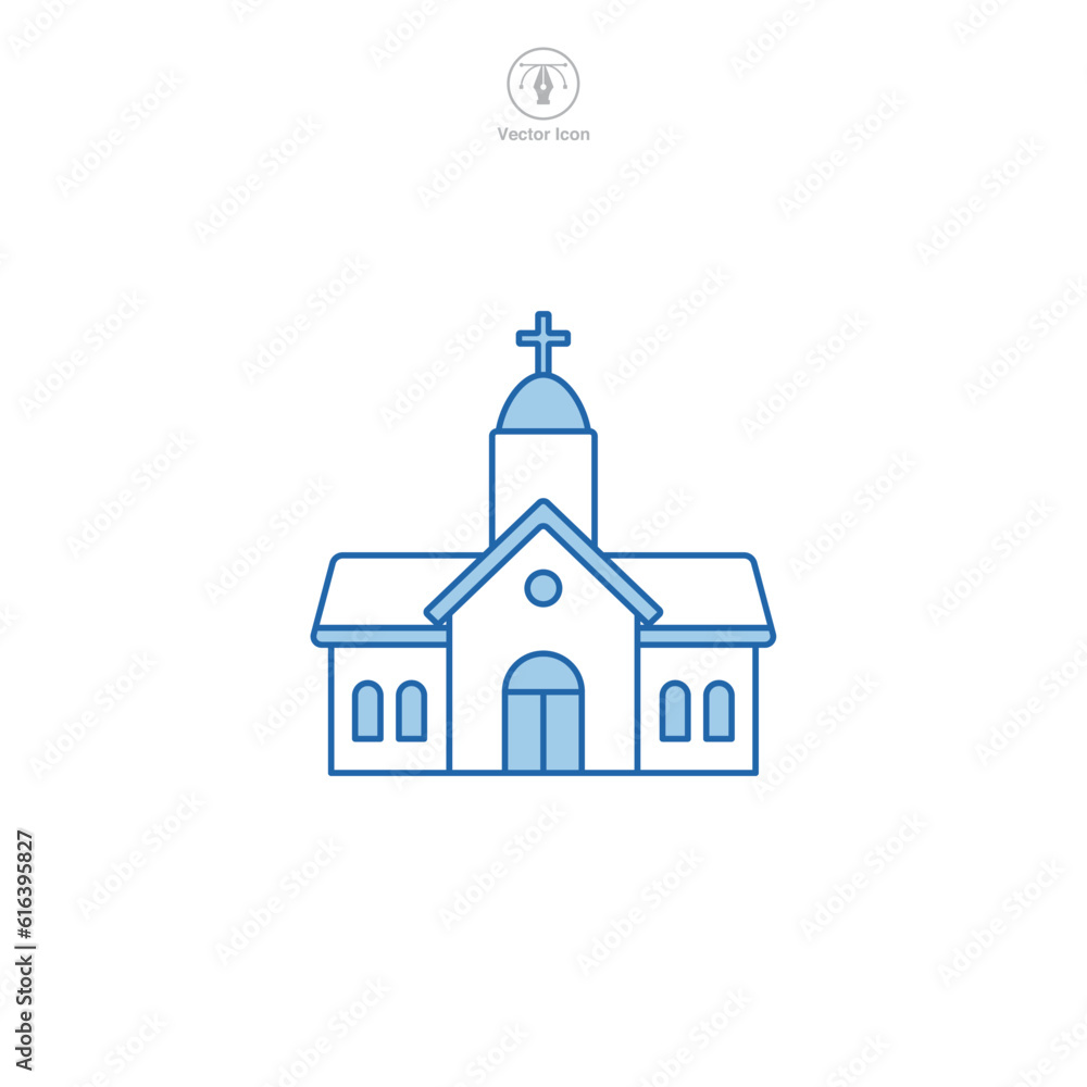 Church icon vector presents a stylized place of worship, symbolizing religion, spirituality, faith, prayer, and community gathering