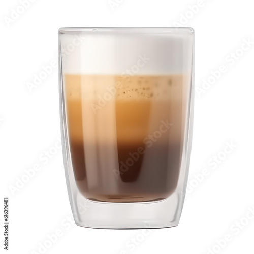 Latte coffee in a transparent glass cup isolated on transparent background. Generative AI.