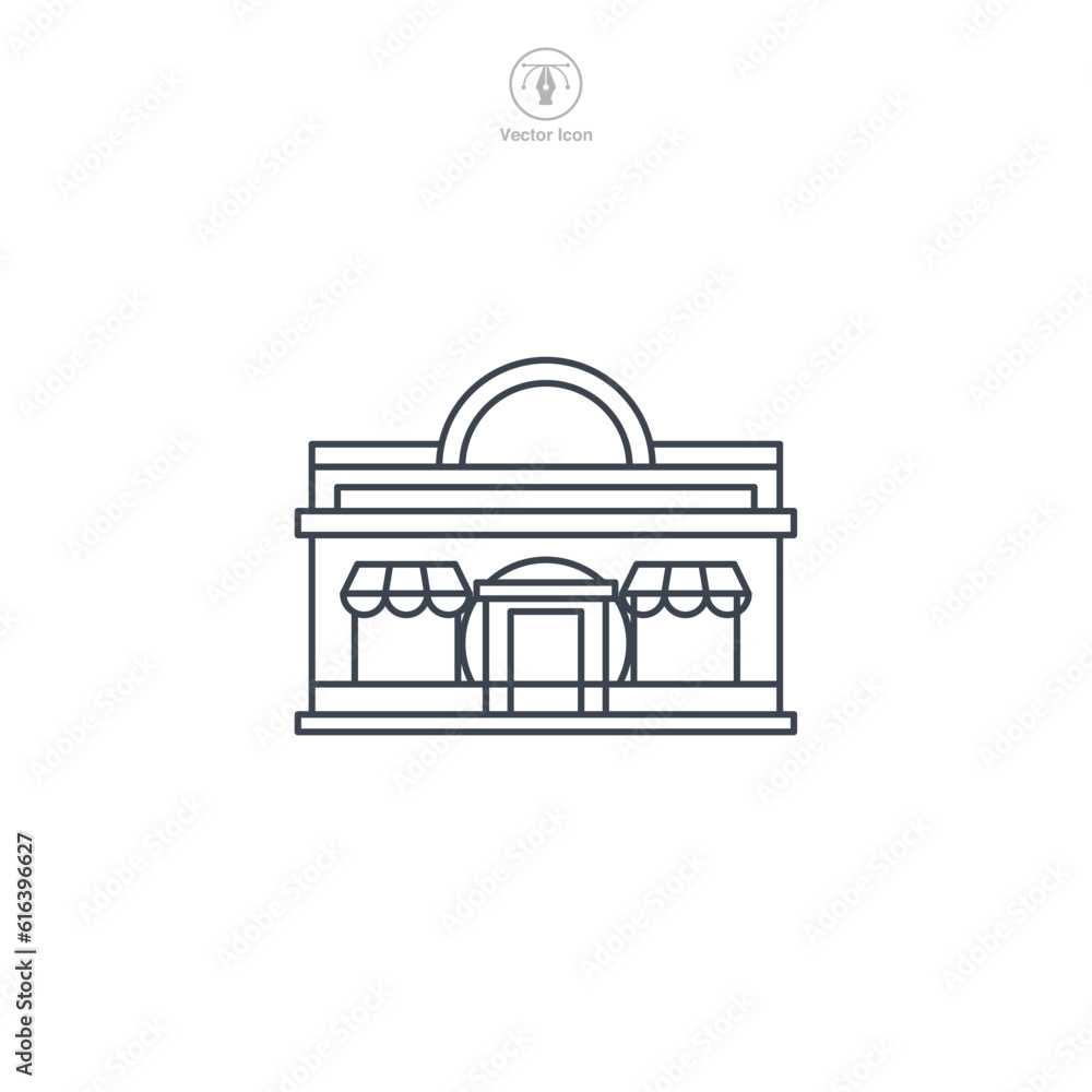 Restaurant icon vector displays a stylized dining establishment, symbolizing food, cuisine, hospitality, service, dining, and gastronomy