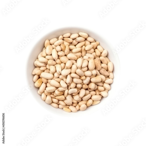 Peanuts in white bowl isolated on transparent background. Generative AI.
