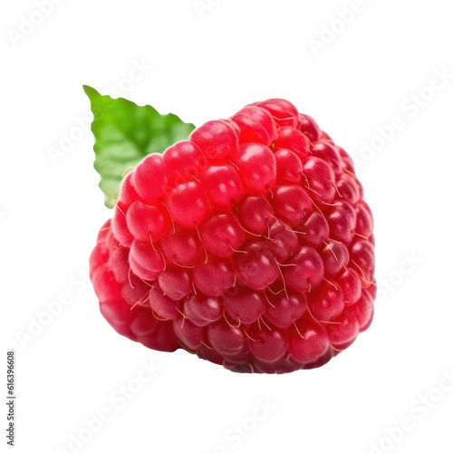 One fresh raspberry fruit isolated on transparent background. Raspberry transparency. Generative AI.