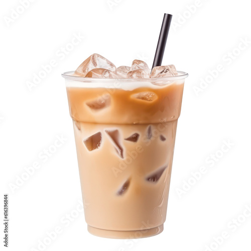 Ice coffee with milk isolated on a transparent background. Generative AI.