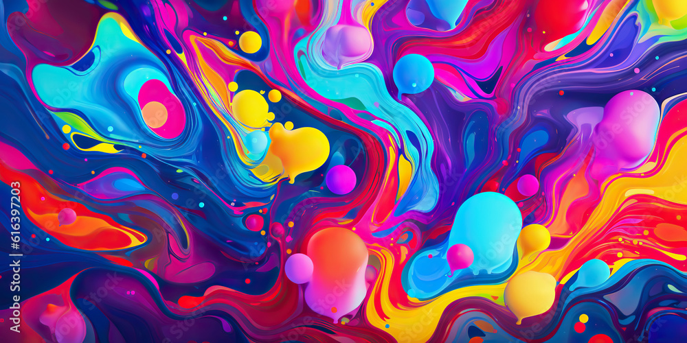 Liquid paint psychedelic swirls. Trippy abstract acrylic background. Generative AI