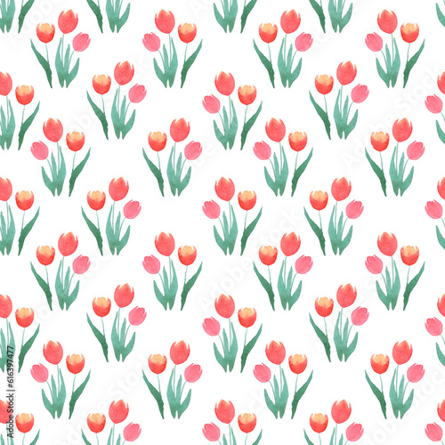 Wallpaper Mural Hand drawn watercolor orange tulips seamless pattern on white background. Can be used for fabric, textile, gift-wrapping. Torontodigital.ca