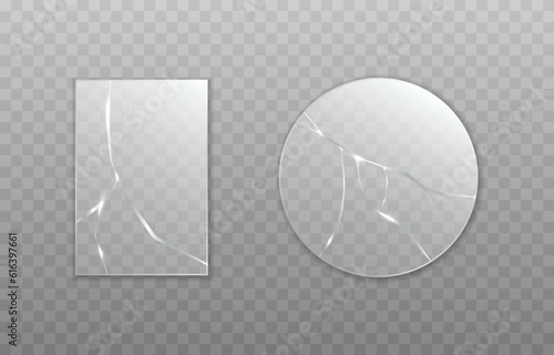 Set of vector cracked glasses. Cracked glass png. Cracked window, png surface. Broken glass.