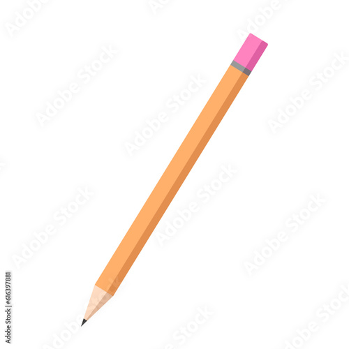 Simple vector yellow pencil with pink rubber.Isolated