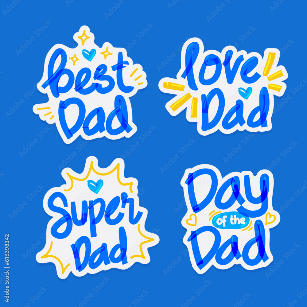 Obraz premium Fathers Day Hand Drawn Badge Sticker Set