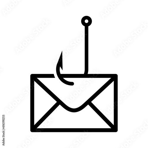 Logo suplantación de identidad por correo electrónico. Icono sobre colgando de un anzuelo lineal capturando información personal