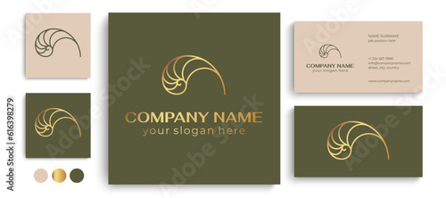 Shell logo. Modern seashell, naulilus. Elegant linear logo. Template to create a unique luxury design, logo. Vector