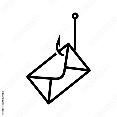 Logo suplantación de identidad por correo electrónico. Icono sobre colgando de un anzuelo lineal capturando información personal
