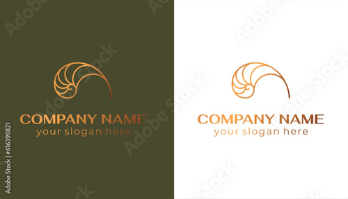 Shell logo. Modern seashell, naulilus. Elegant linear logo. Template to create a unique luxury design, logo. Vector