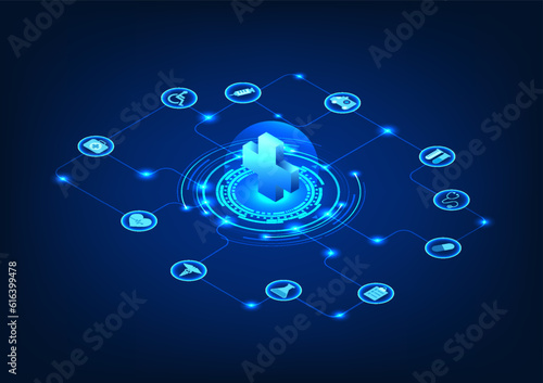 Isometric smart medical technology with icons Modern treatment that brings technology to help heal Analyze the patient's symptoms to know that the disease recovers faster and recuperates less.