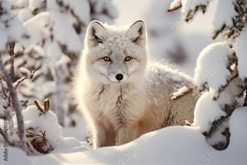 Arctic Fox in Snow Frozen Landscape Resident