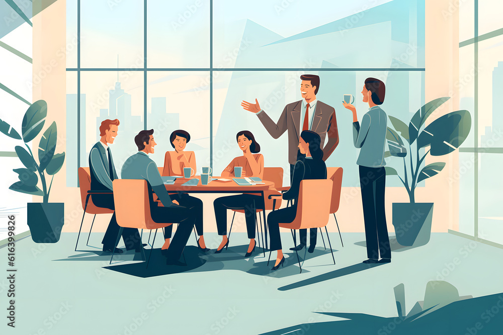 business meeting in front of a meeting vector blue tones