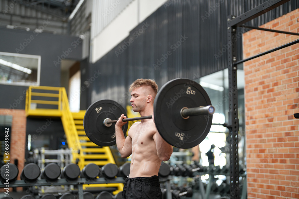 Portrait, exercise and man with barbell in gym for fitness, strong muscle power or health. Bodybuilder, training and face of male athlete weightlifting for wellness, sports and serious squat workout. Portrait, exercise and man with barbell in gym for fitness, strong muscle power or health. Bodybuilder, training and face of male athlete weightlifting for wellness, sports and serious squat workout.