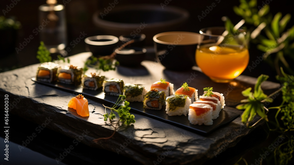 Philadelphia roll sushi with salmon. Generative AI