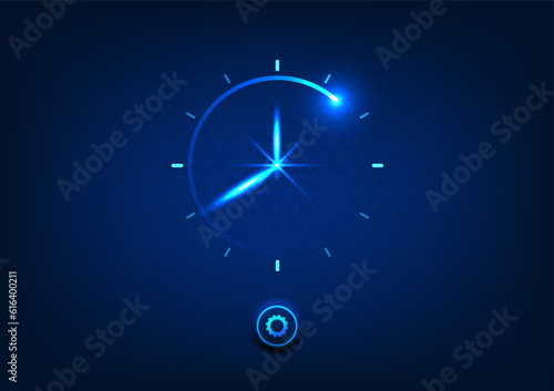 watch dial screen technology background Used to indicate time and measure time. The background uses geometric shapes with cogs below. Focused on the dark blue tone. Suitable for use as a monitor