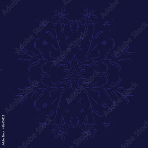 Blue Symmetric Floral Seamless Pattern Design