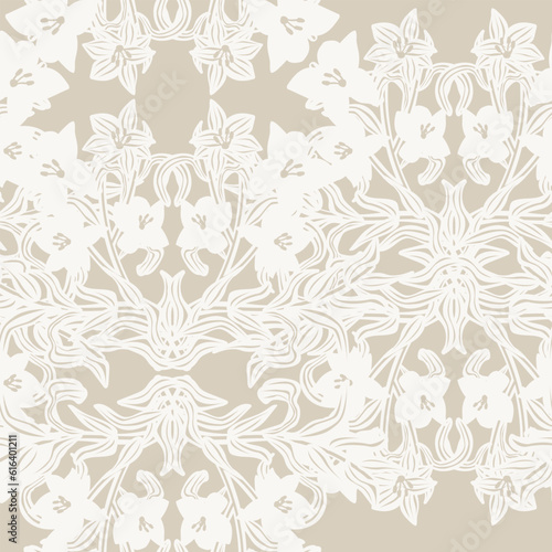 Neutral Colour Symmetric Floral Seamless Pattern Design