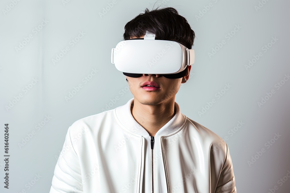 Portrait of a futuristic young man wearing virtual reality glasses.Generative Ai Portrait of a futuristic young man wearing virtual reality glasses.Generative Ai