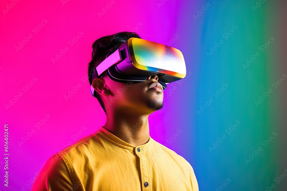 Portrait of a futuristic young man wearing virtual reality glasses.Generative Ai Portrait of a futuristic young man wearing virtual reality glasses.Generative Ai