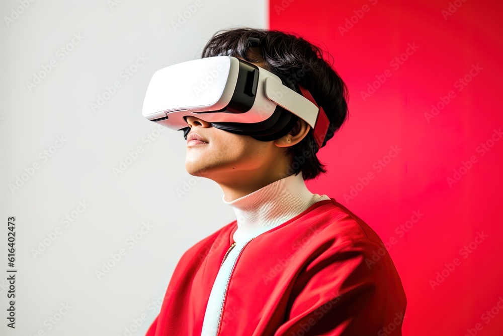 Portrait of a futuristic young man wearing virtual reality glasses.Generative Ai Portrait of a futuristic young man wearing virtual reality glasses.Generative Ai