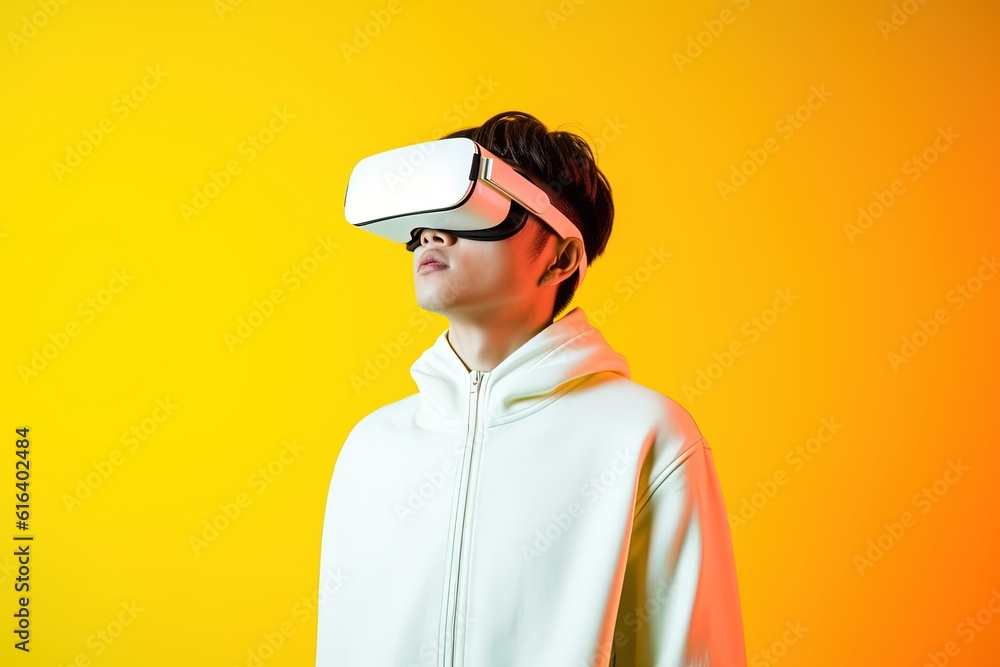 Portrait of a futuristic young man wearing virtual reality glasses.Generative Ai Portrait of a futuristic young man wearing virtual reality glasses.Generative Ai