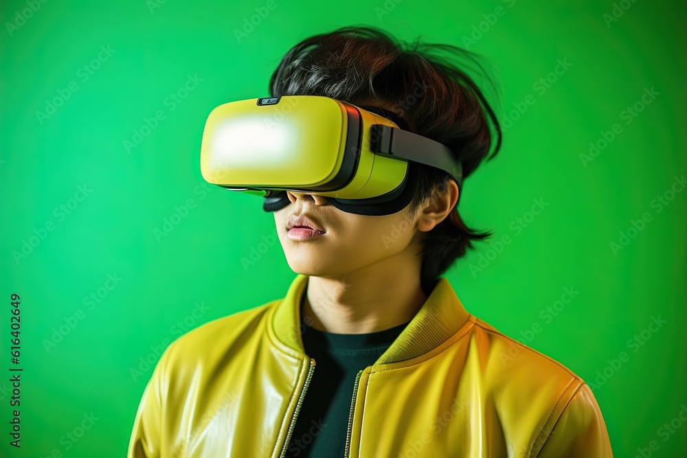 Portrait of a futuristic young man wearing virtual reality glasses.Generative Ai Portrait of a futuristic young man wearing virtual reality glasses.Generative Ai