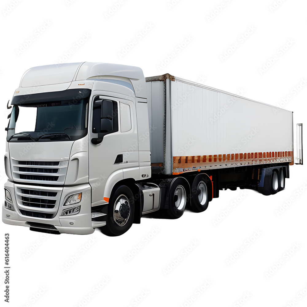 Realistic white cargo truck on a transparent background (PNG). Generative AI. Realistic white cargo truck on a transparent background (PNG). Generative AI.