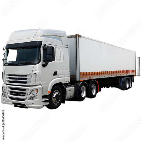 Realistic white cargo truck on a transparent background (PNG). Generative AI.