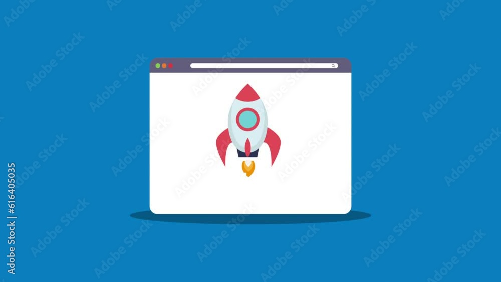 rocket start up and web browser window animation. rocket start up and web browser window animation.