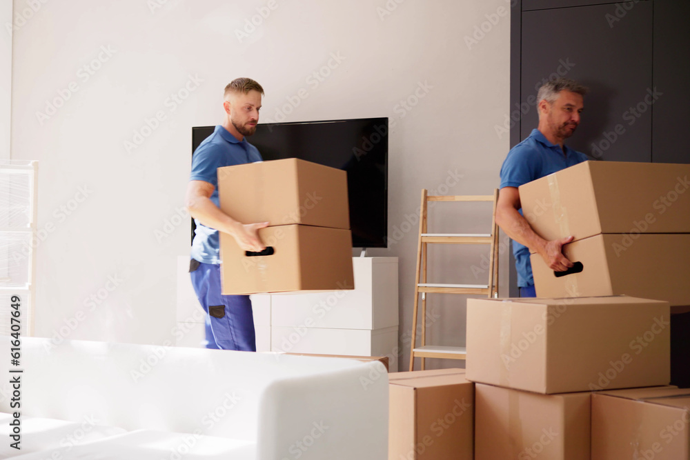 Movers Delivering Packaging Boxes Movers Delivering Packaging Boxes