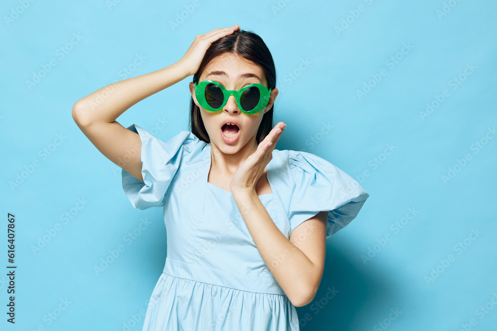summer woman fashion beautiful style studio blue dress young warm model summer woman fashion beautiful style studio blue dress young warm model
