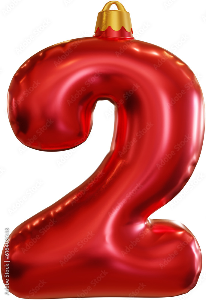 3D Render Two 2 Number Red Foil Balloon 3D Render Two 2 Number Red Foil Balloon