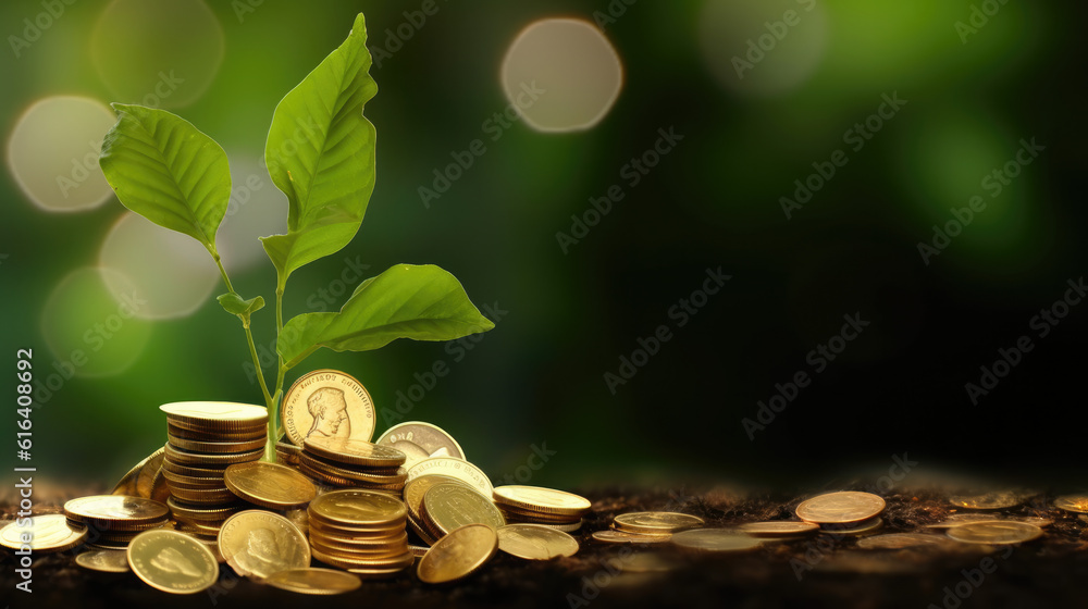ESG concept of environmental, social, and governance.ESG small tree on stack coins idea for esg investment sustainable organizational development.  - obrazy, fototapety, plakaty 