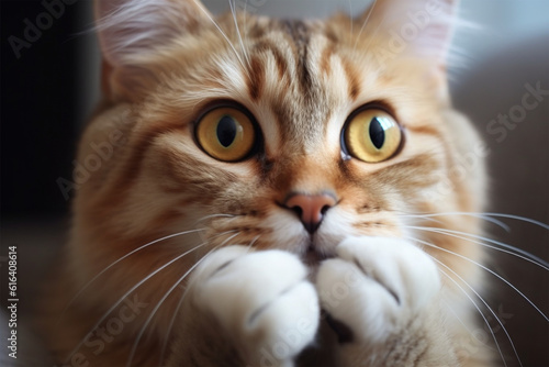 Generative AI. a cat with its hand in its mouth