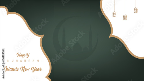 Islamic wallpaper banner poster template minimalist design for muharram islamic new year celebration