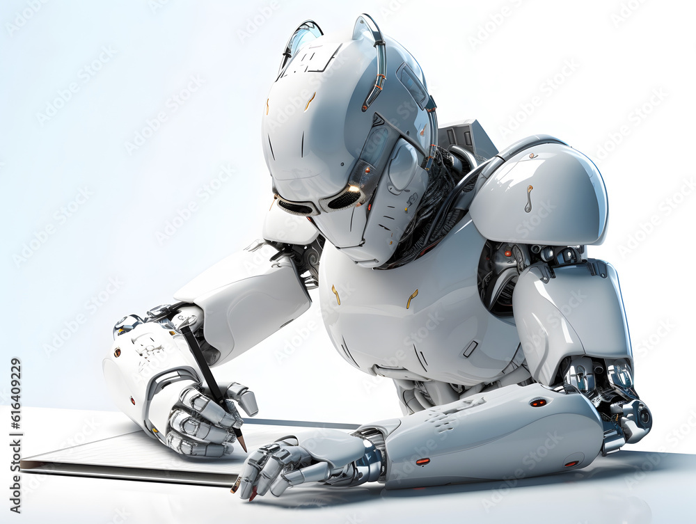 Robot writing. Concept of AI writing assistant. AI generated Robot writing. Concept of AI writing assistant. AI generated