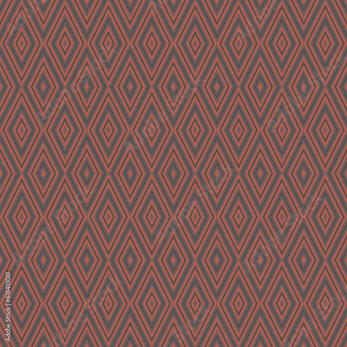 Vector geometric seamless pattern. Abstract graphic background with diamonds, rhombuses, grid. Red and brown color. 1970s - 1980s style ornament. Repeat retro vintage geo design for decor, textile