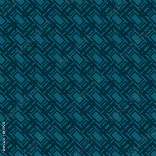 Simple geometric seamless pattern. Vector abstract texture with diagonal grid, lattice, lines, squares, rectangles, stripes. Subtle modern background. Geo ornament. Repeat minimal design. Teal color
